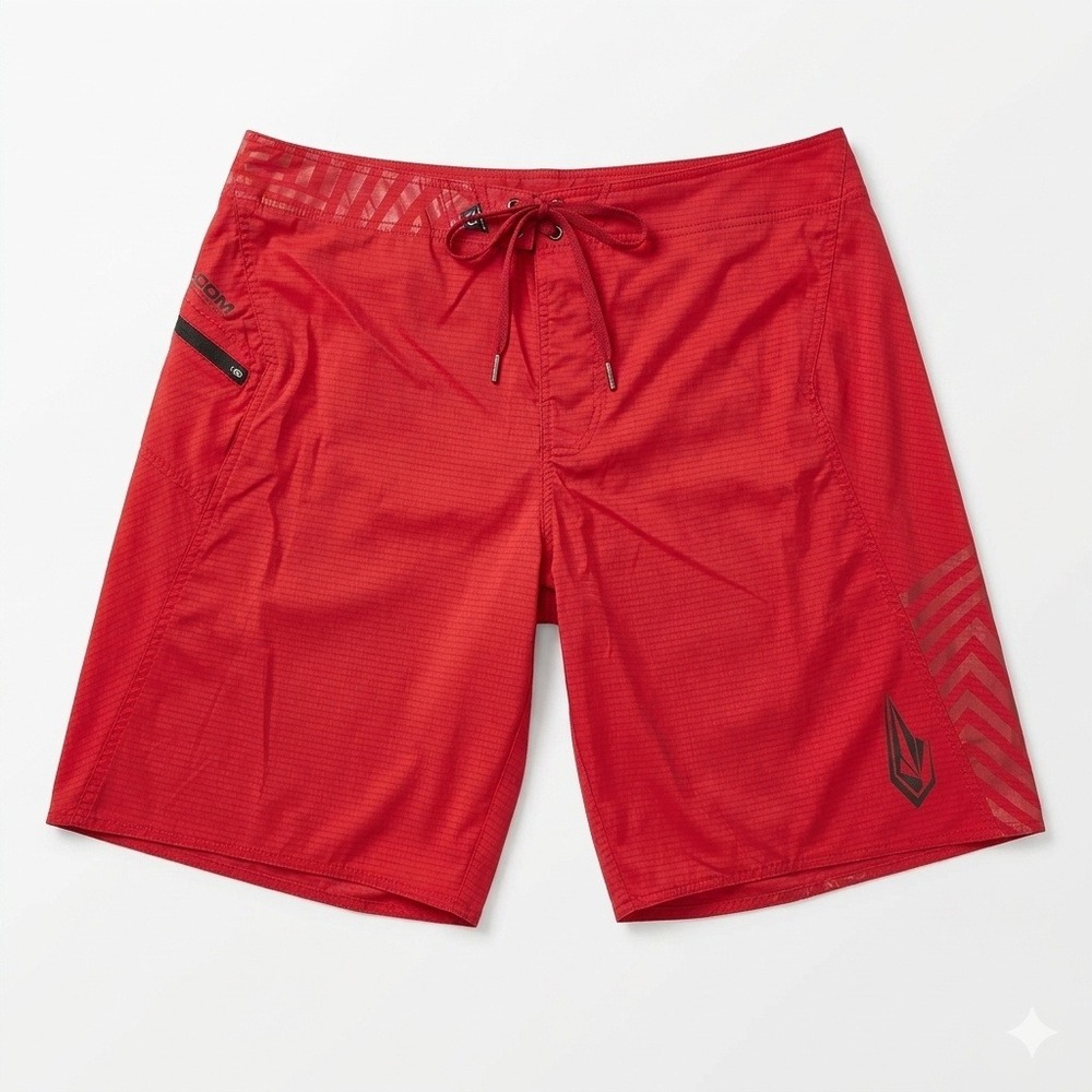 Volcom Board Shorts‎ Men's 40 Red 3D Solid Amphibulation Technology Surf Swim
